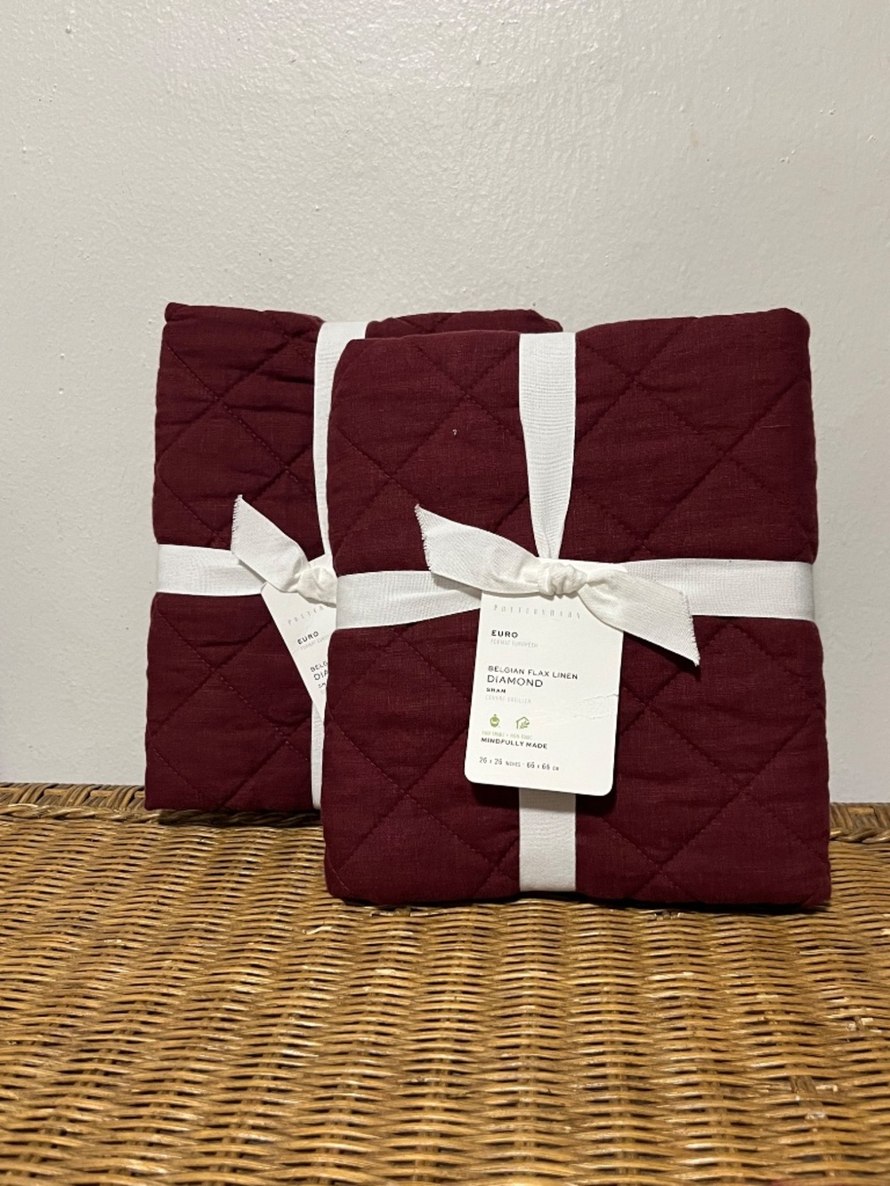 Pottery Barn. belgian Flax Linen Diamond Shams. Sz. Euro. Set of 2